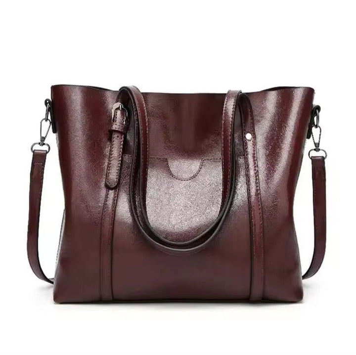 Dames Ruime Kunstleren Schouder Tote Bag - Kaffee