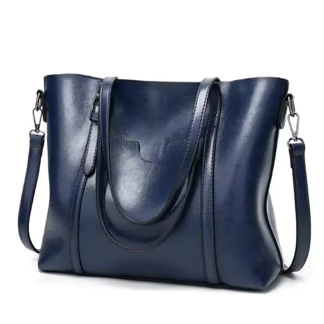 Dames Ruime Kunstleren Schouder Tote Bag - Blau