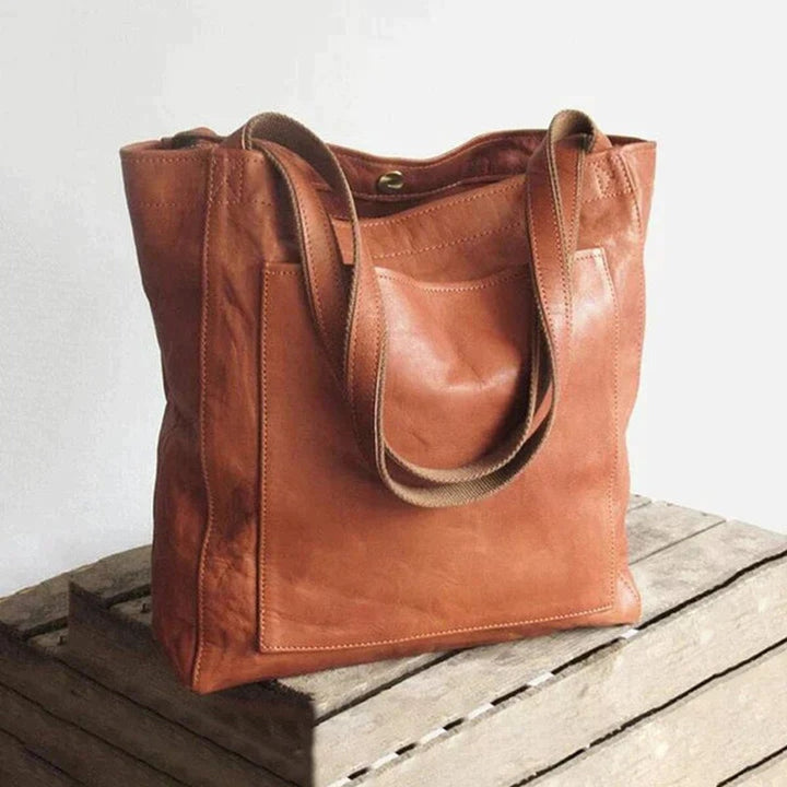 Dames Ruime Leren Tote Bag Klassiek Schoudertas - Braun