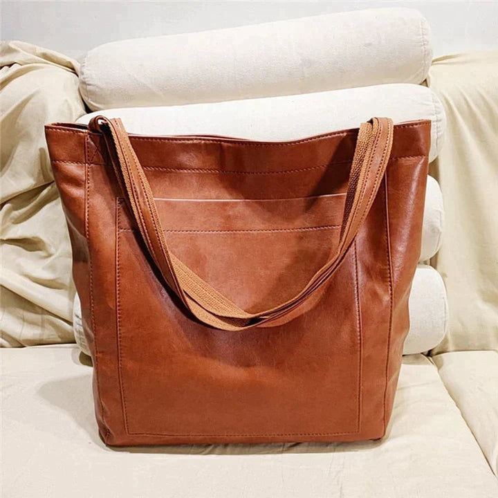 Dames Ruime Leren Tote Bag Klassiek Schoudertas
