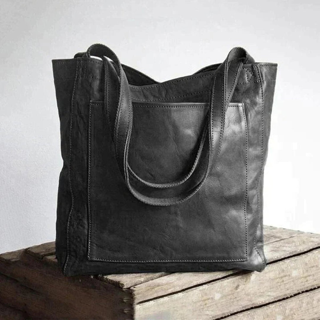 Dames Ruime Leren Tote Bag Klassiek Schoudertas - Schwarz