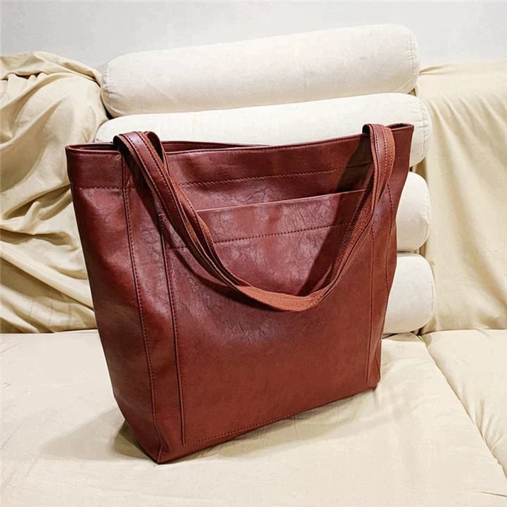 Dames Ruime Leren Tote Bag Klassiek Schoudertas - Rot