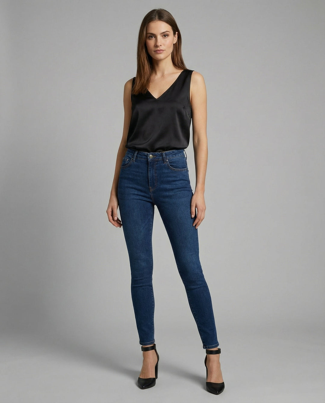 Dames Satijn V-hals Brede Bandjes Camisole Top
