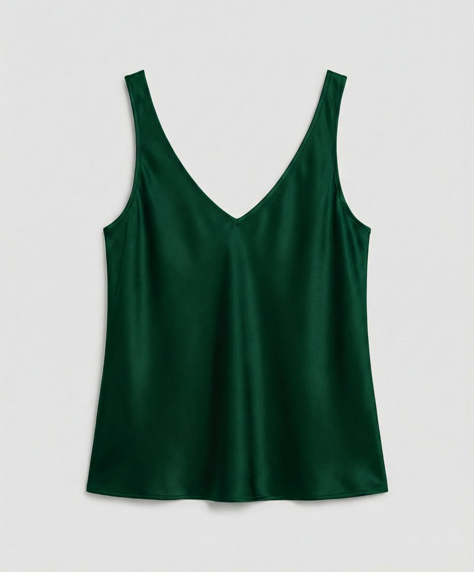 Dames Satijn V-hals Brede Bandjes Camisole Top - Green
