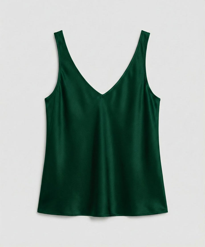 Dames Satijn V-hals Brede Bandjes Camisole Top - Green