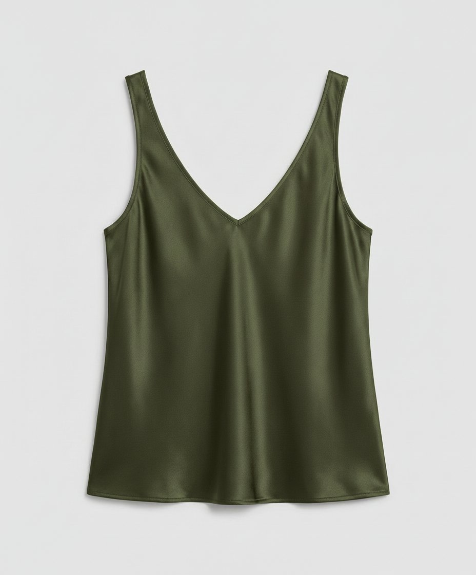 Dames Satijn V-hals Brede Bandjes Camisole Top - Army Green