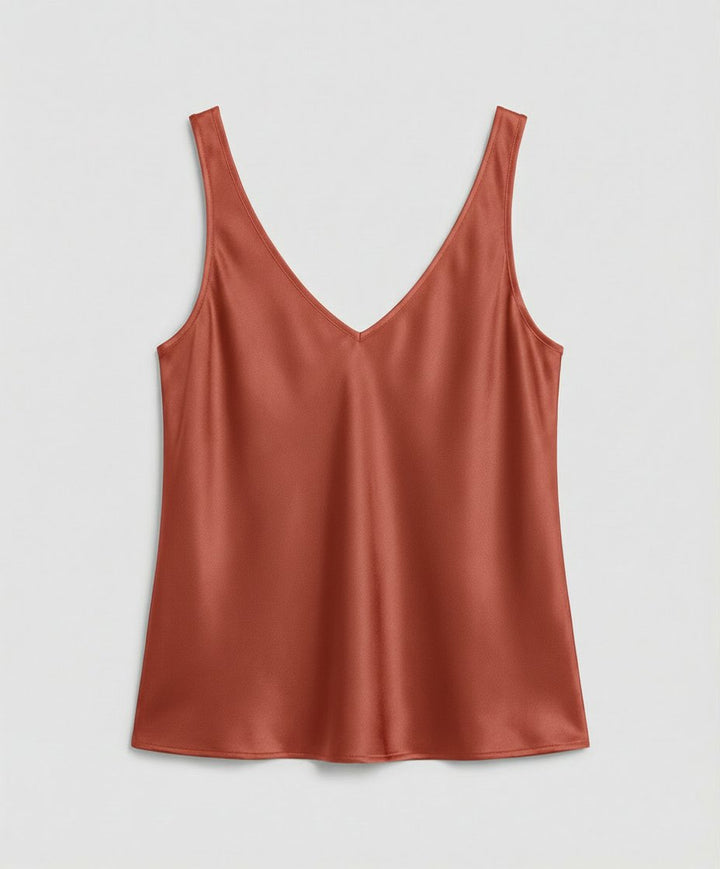 Dames Satijn V-hals Brede Bandjes Camisole Top - Orange
