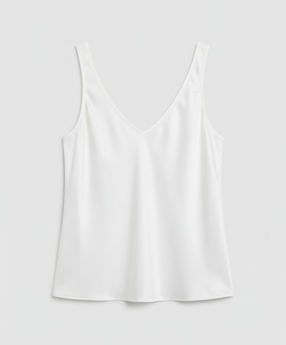 Dames Satijn V-hals Brede Bandjes Camisole Top - White