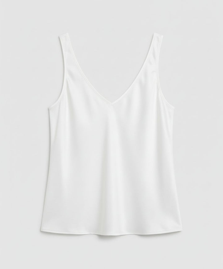Dames Satijn V-hals Brede Bandjes Camisole Top - White