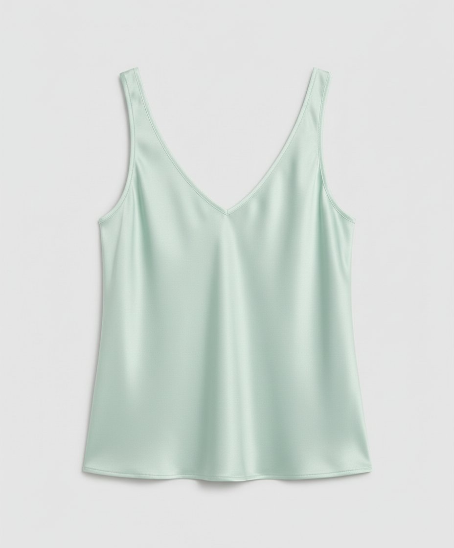 Dames Satijn V-hals Brede Bandjes Camisole Top - Light Green