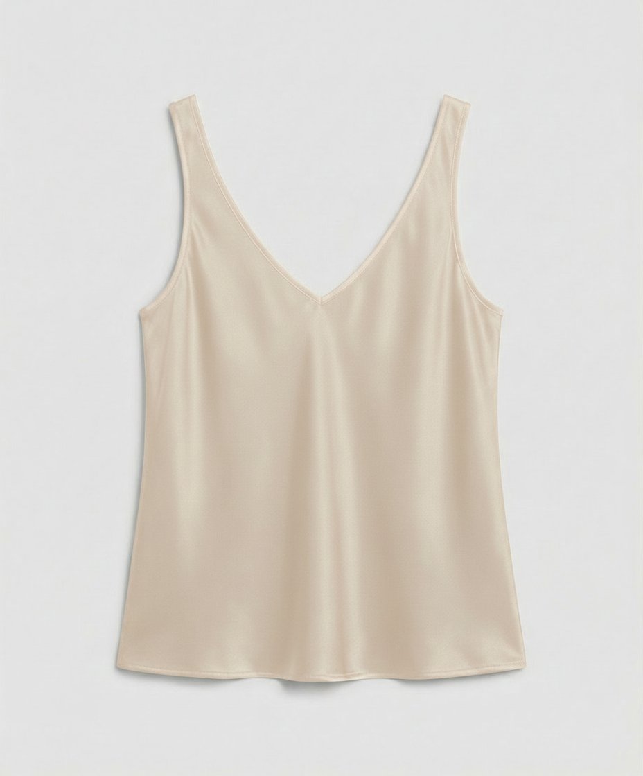 Dames Satijn V-hals Brede Bandjes Camisole Top - Beige