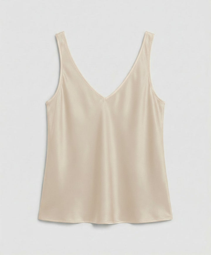 Dames Satijn V-hals Brede Bandjes Camisole Top - Beige