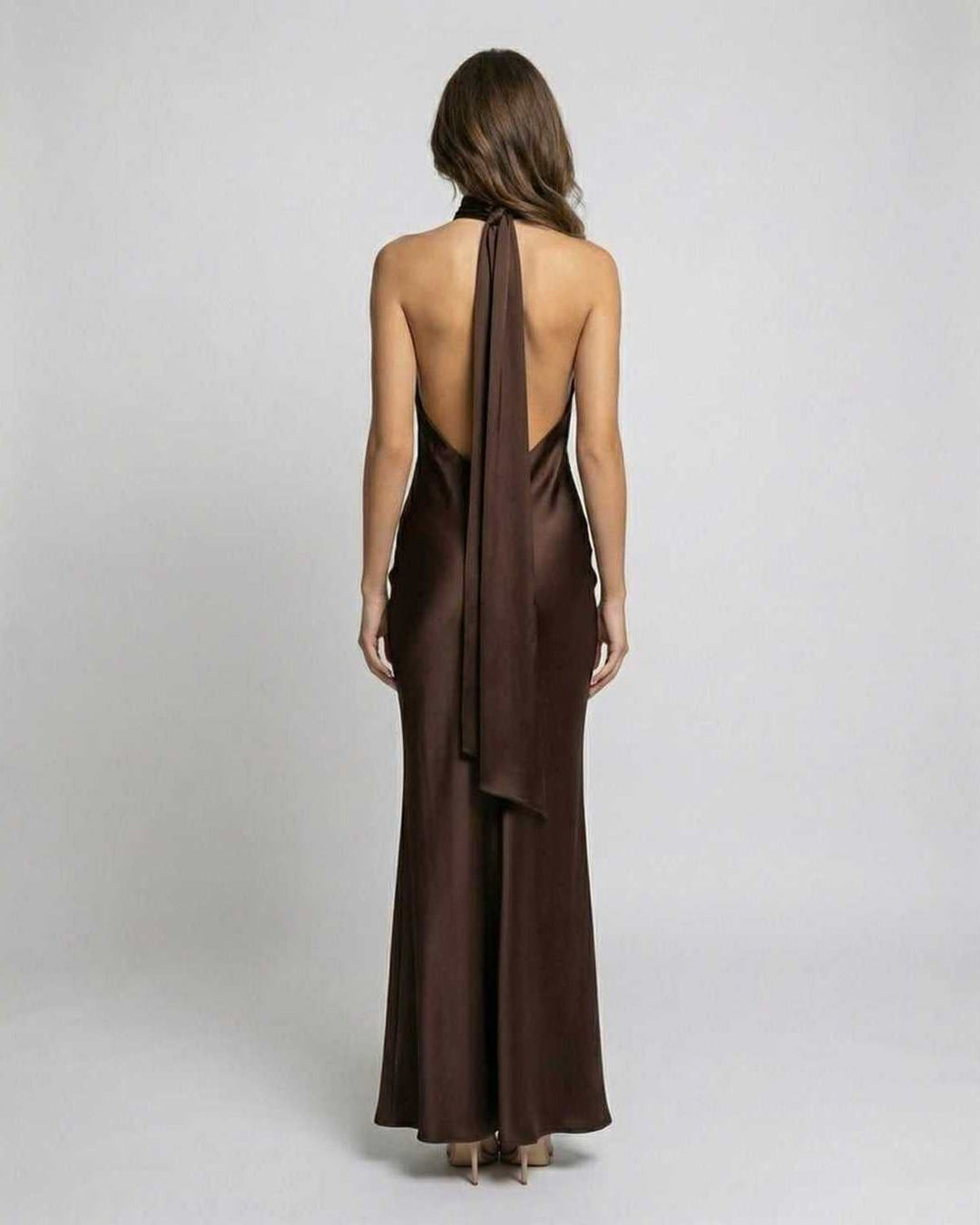 Dames Satijnen Halter Neckholder Maxi Jurk Open Rug
