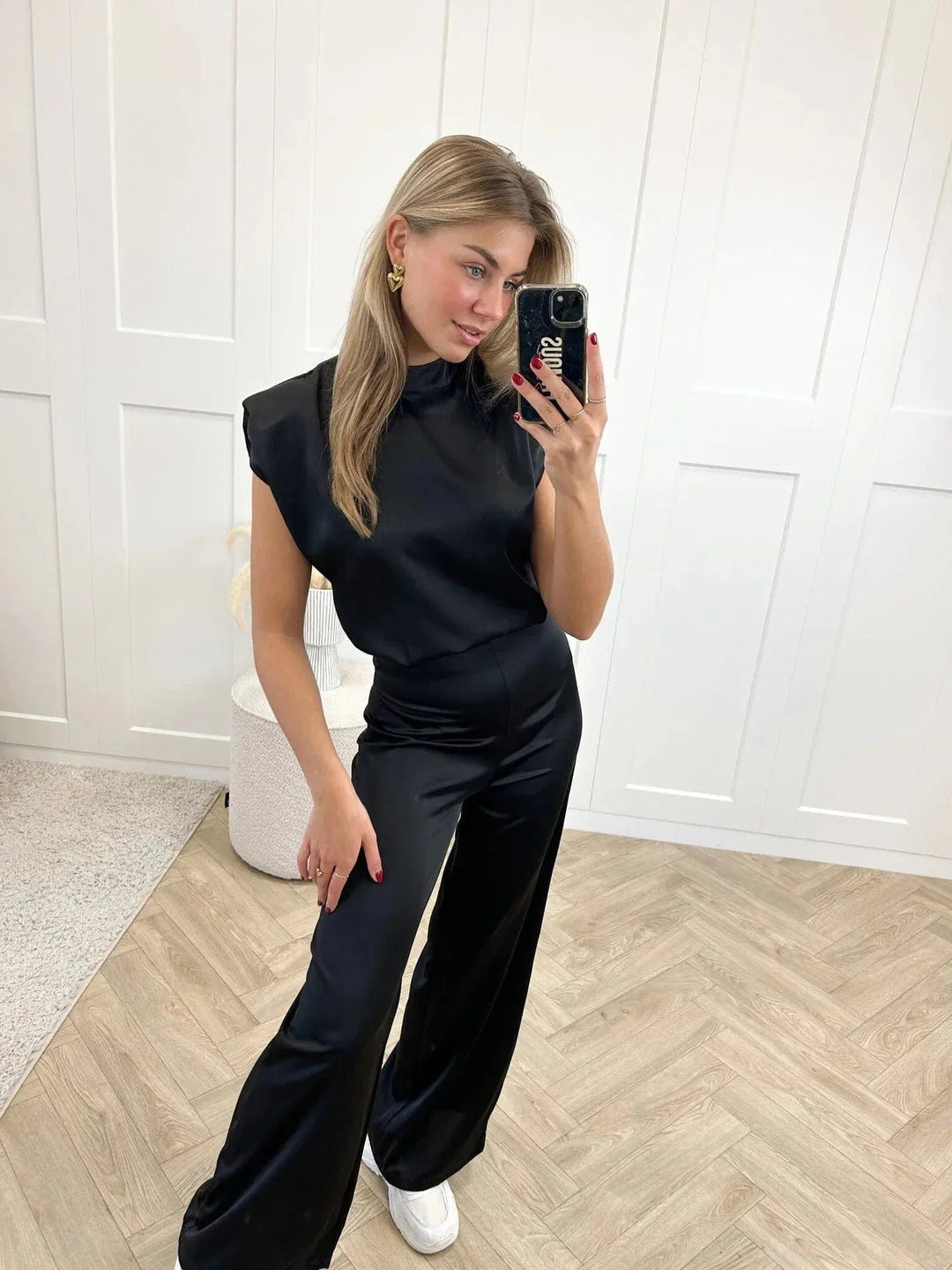 Dames Satijnen Jumpsuit Wijde Pijpen Hoge Taille Mouwloos