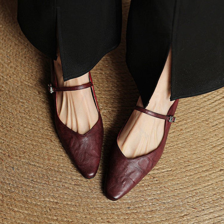 Dames Spitse Leren Mary Jane Slip-On Mules