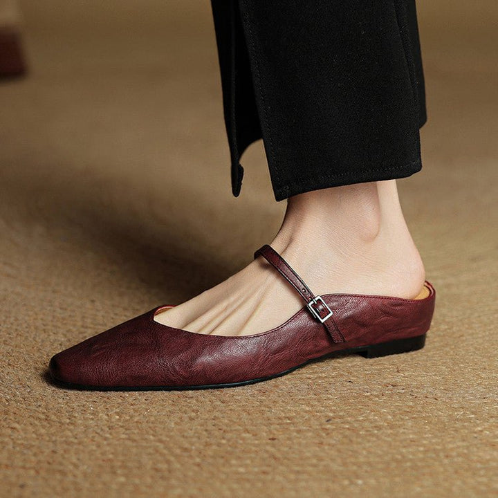 Dames Spitse Leren Mary Jane Slip-On Mules