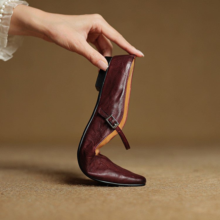 Dames Spitse Leren Mary Jane Slip-On Mules