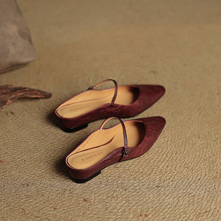 Dames Spitse Leren Mary Jane Slip-On Mules