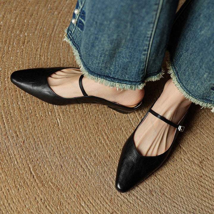 Dames Spitse Leren Mary Jane Slip-On Mules