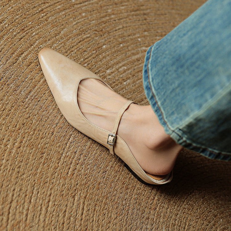 Dames Spitse Leren Mary Jane Slip-On Mules