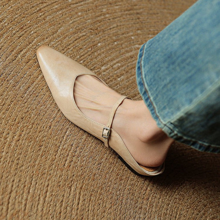 Dames Spitse Leren Mary Jane Slip-On Mules