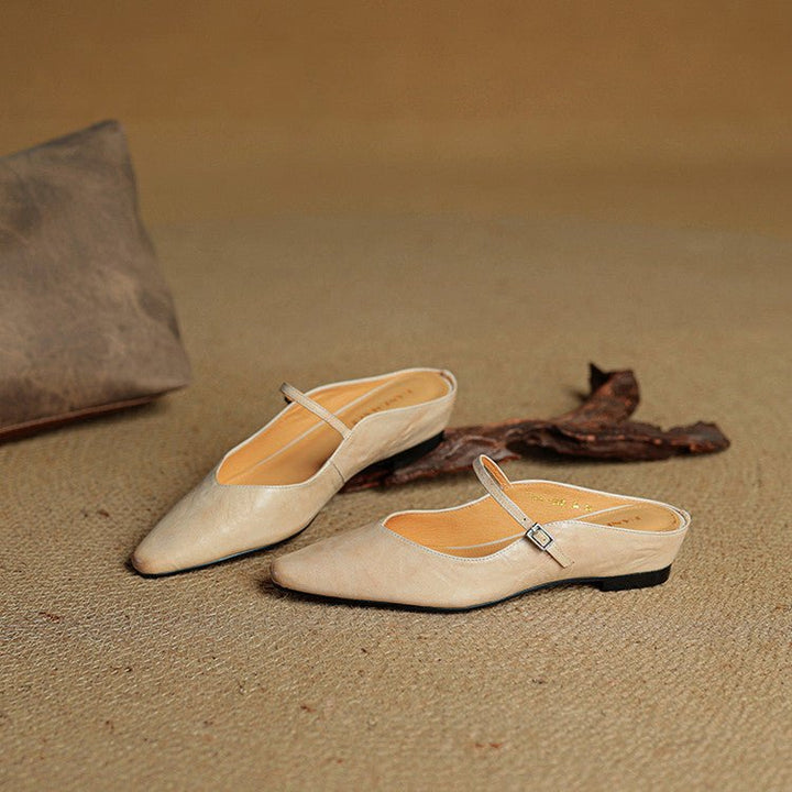 Dames Spitse Leren Mary Jane Slip-On Mules