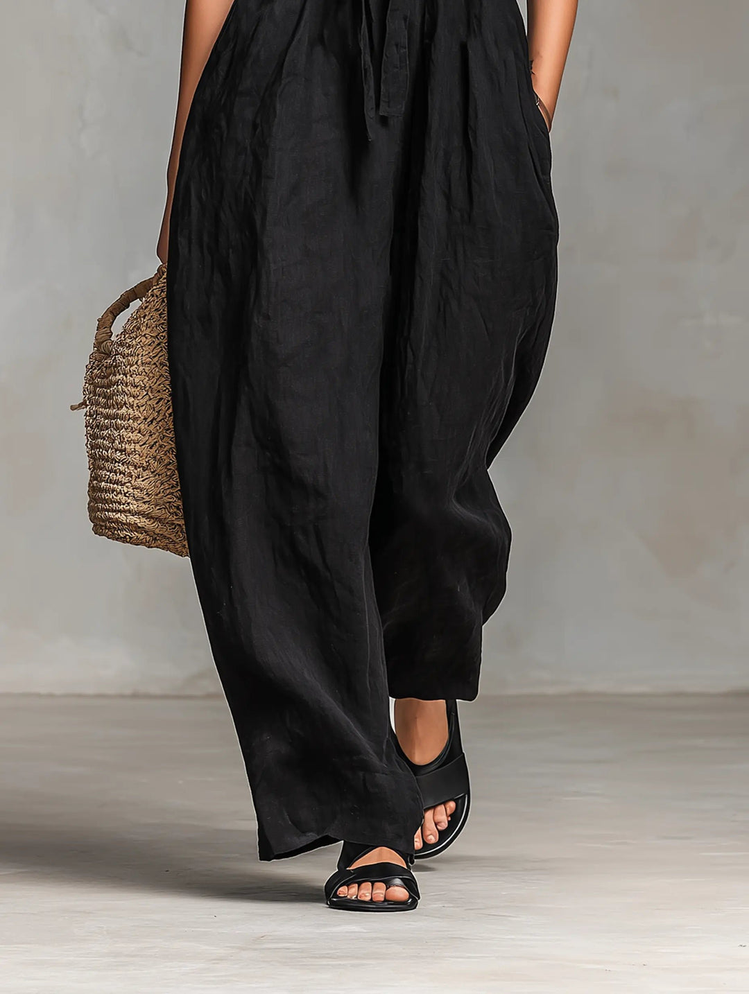 Dames Strapless Linen Wide-Leg Jumpsuit met Strikdetail