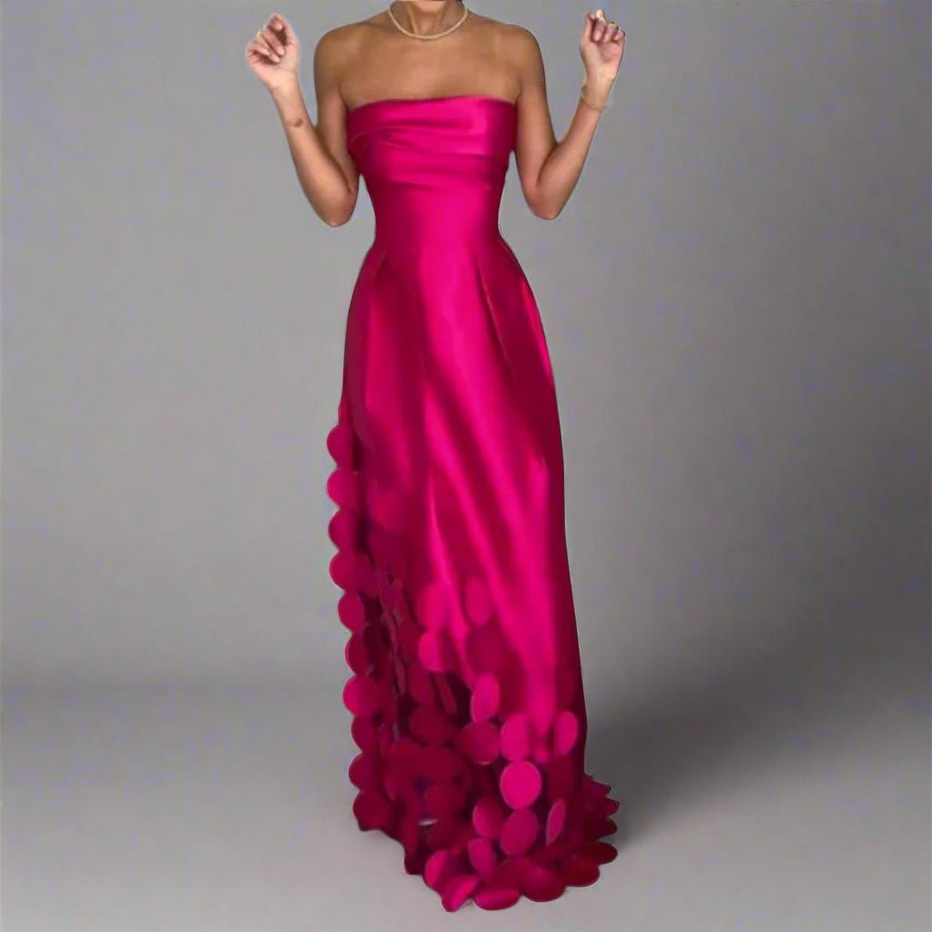 Dames Strapless Satijnen Maxi-avondjurk Cirkeldetails