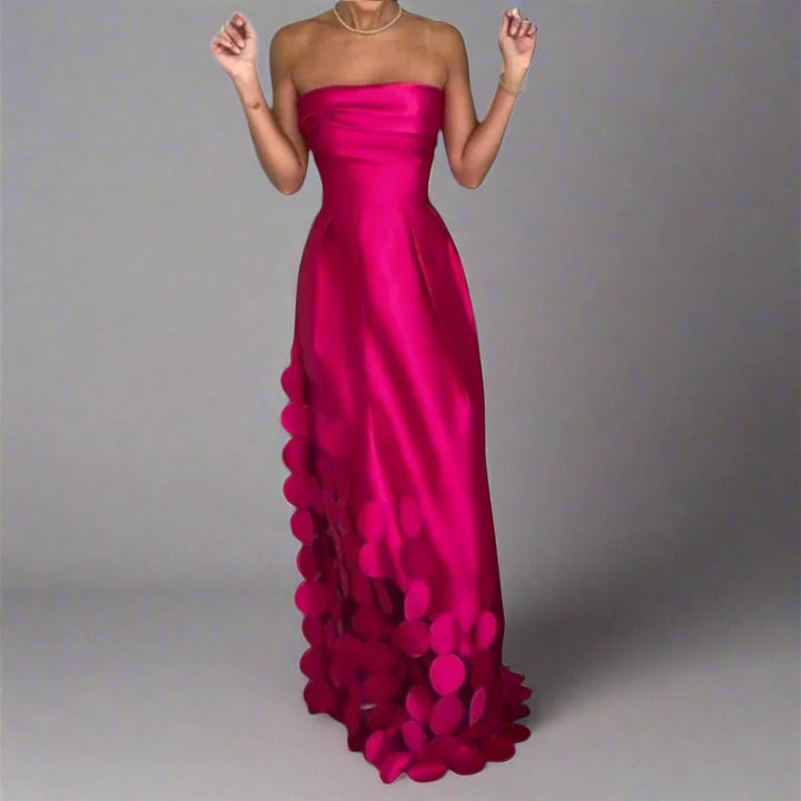 Dames Strapless Satijnen Maxi-avondjurk Cirkeldetails
