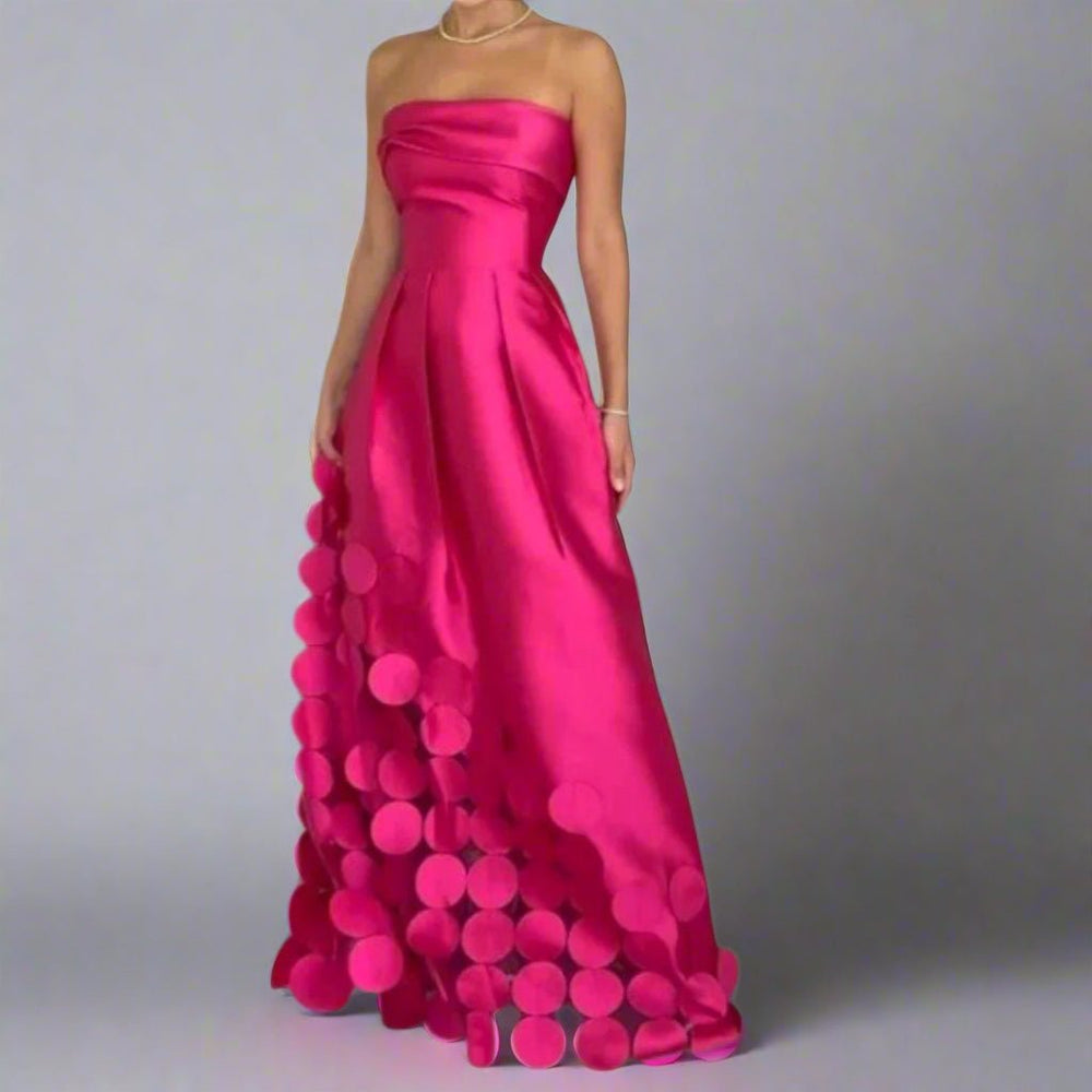 Dames Strapless Satijnen Maxi-avondjurk Cirkeldetails - Pink