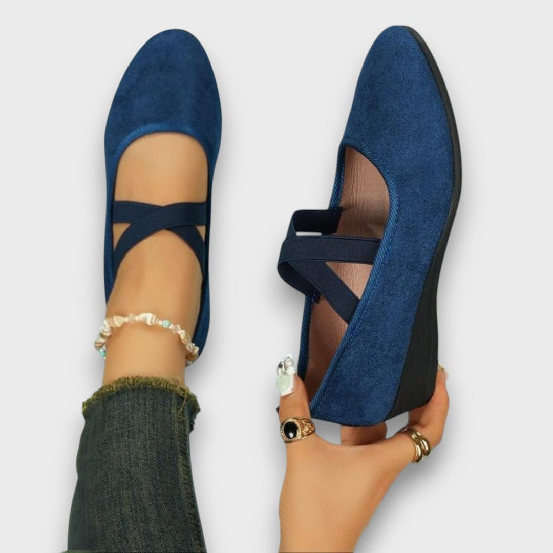 Dames Suède Kruisband Sleehak Ballerina Platte Schoenen - Blauw
