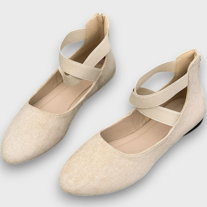Dames Suède Kruisband Sleehak Ballerina Platte Schoenen