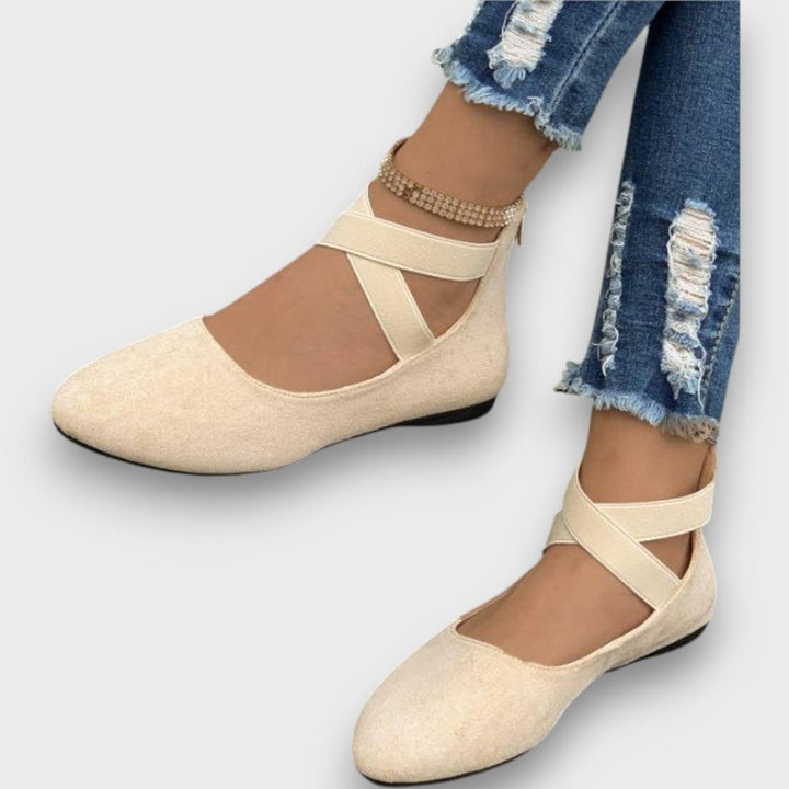 Dames Suède Kruisband Sleehak Ballerina Platte Schoenen