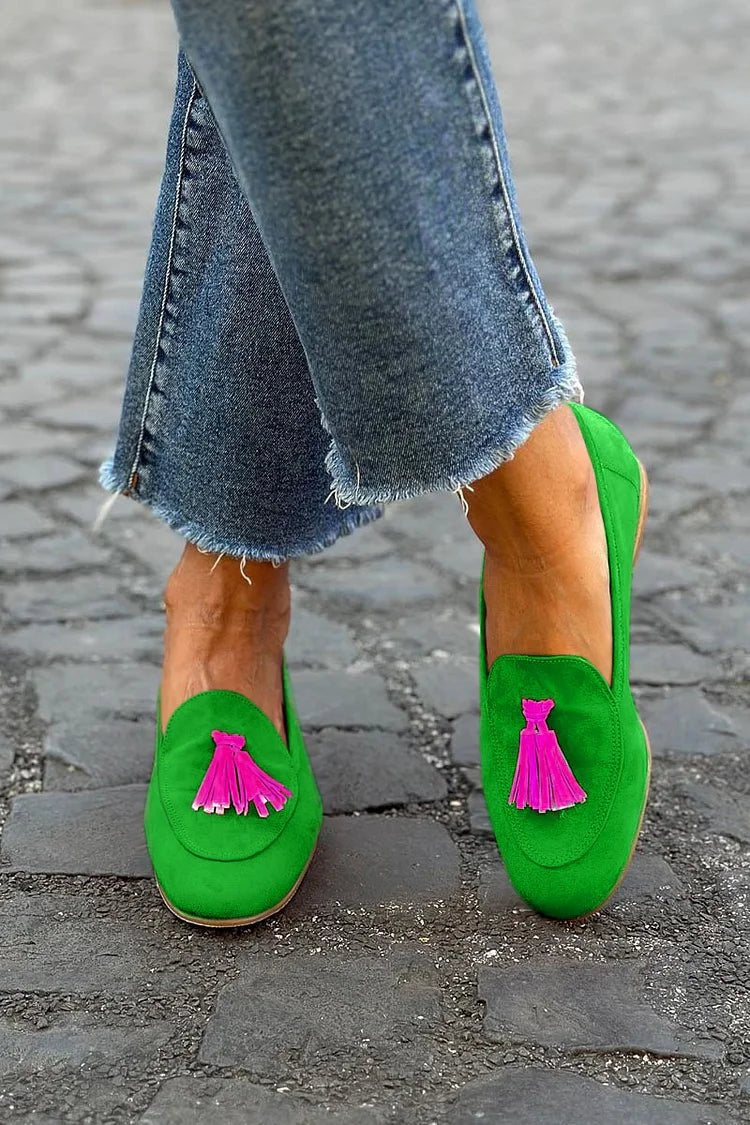 Dames Suède Kwastjes Loafers Instappers - Green
