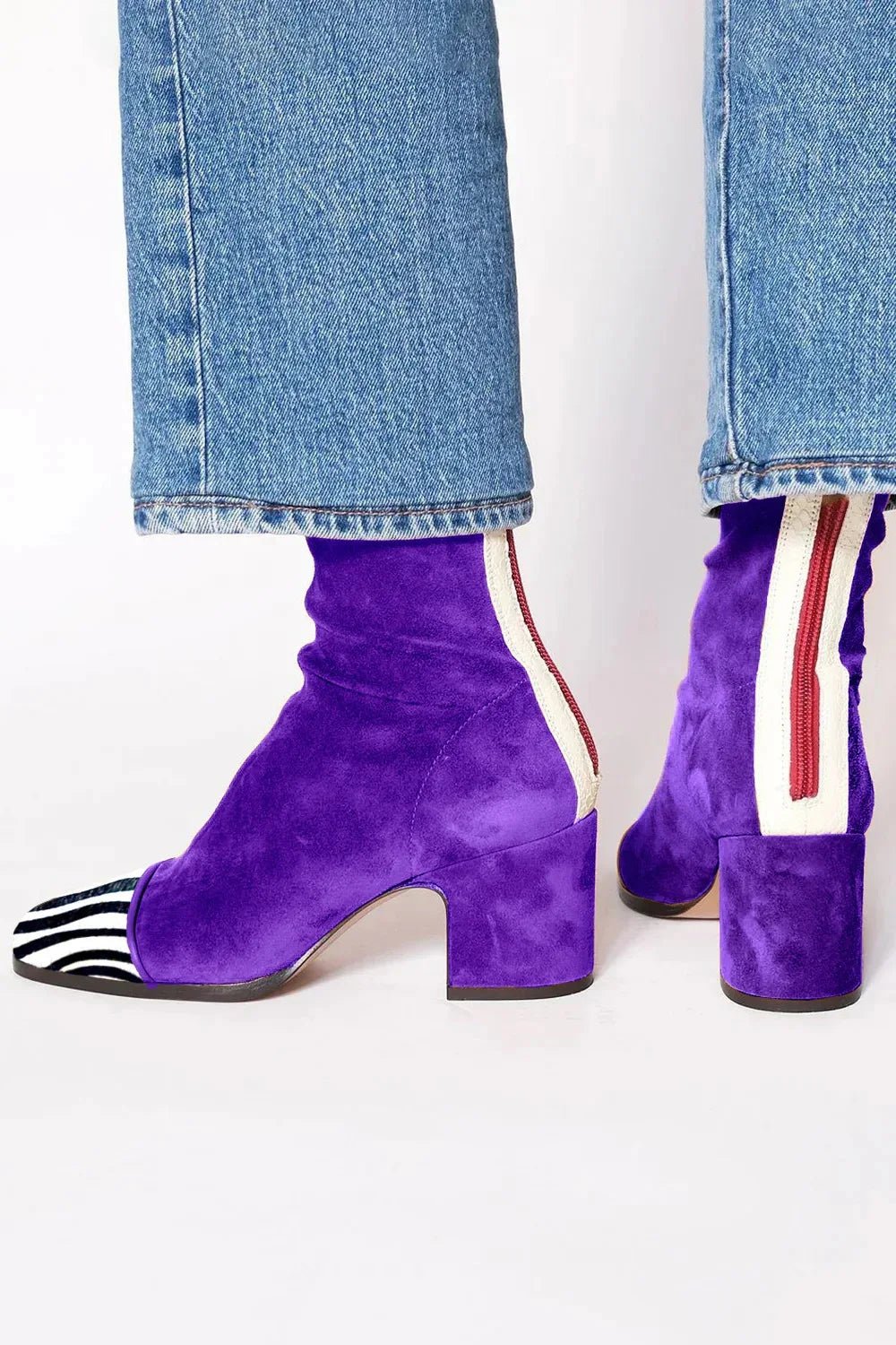 Dames Suède Vierkante Neus Blokhak Kniehoge Laarzen - Purple