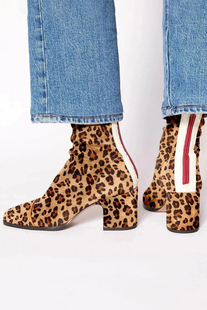 Dames Suède Vierkante Neus Blokhak Kniehoge Laarzen - Leopard-print
