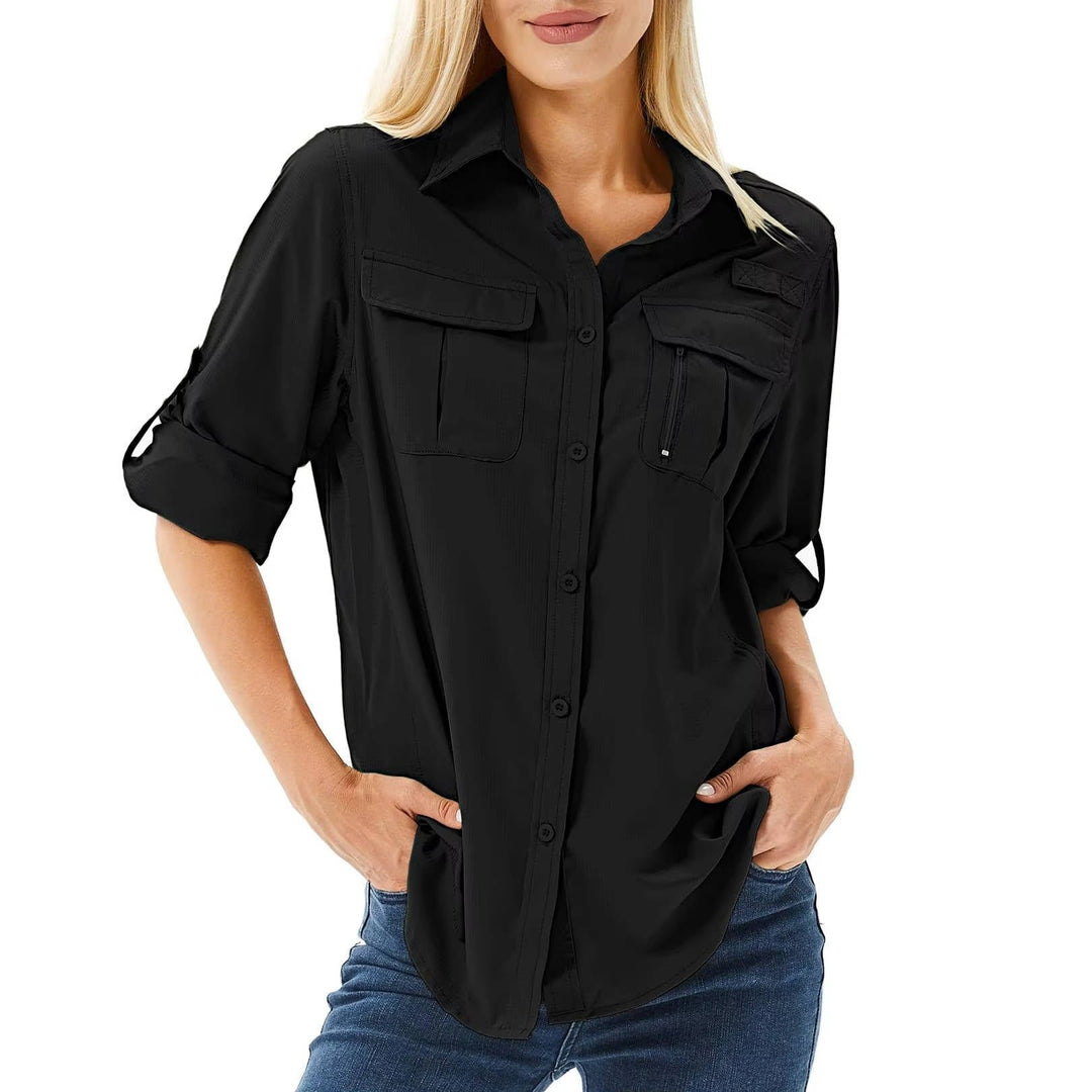 Dames UPF 50 Outdoor Wandel Shirt Lange Mouwen - Black