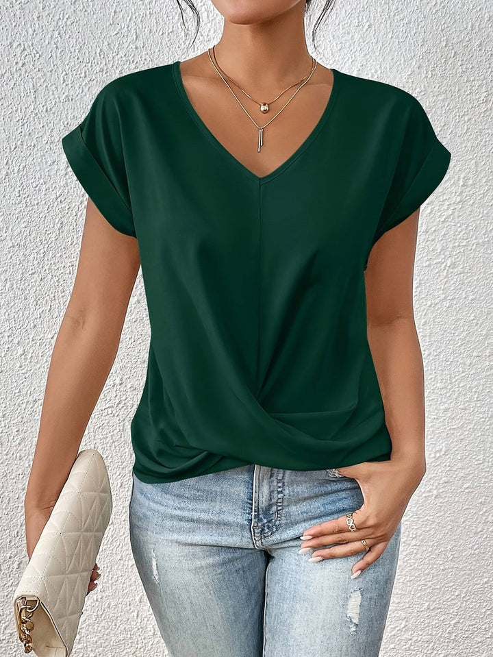 Dames V-hals Gedraaid Kortmouw T-shirt - Groen