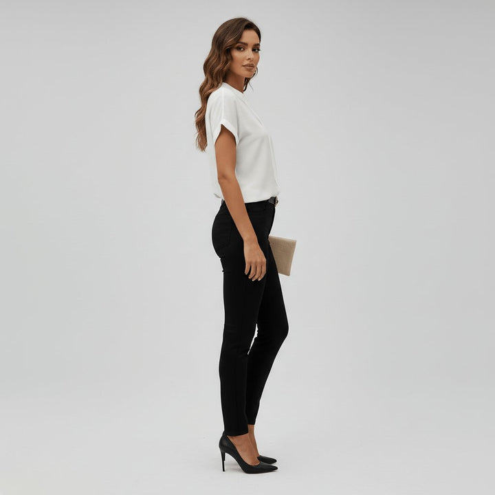Dames V-Hals Relaxed-Fit Blouse met Korte Mouwen