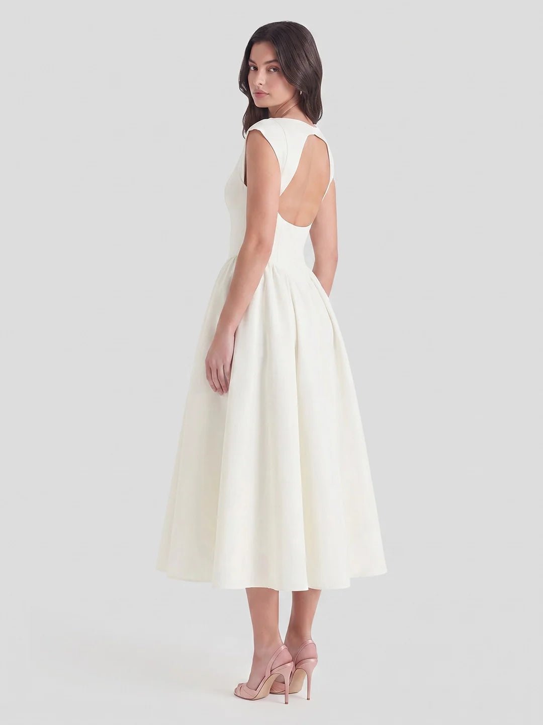 Dames Vintage Bateau-Hals Midi Satijn Jurk