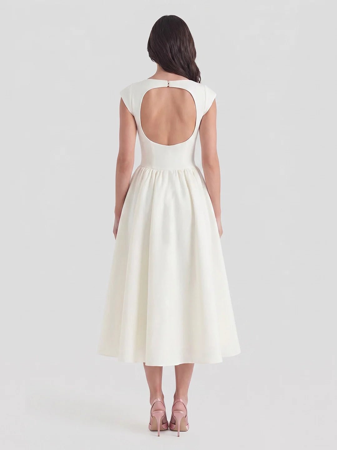 Dames Vintage Bateau-Hals Midi Satijn Jurk