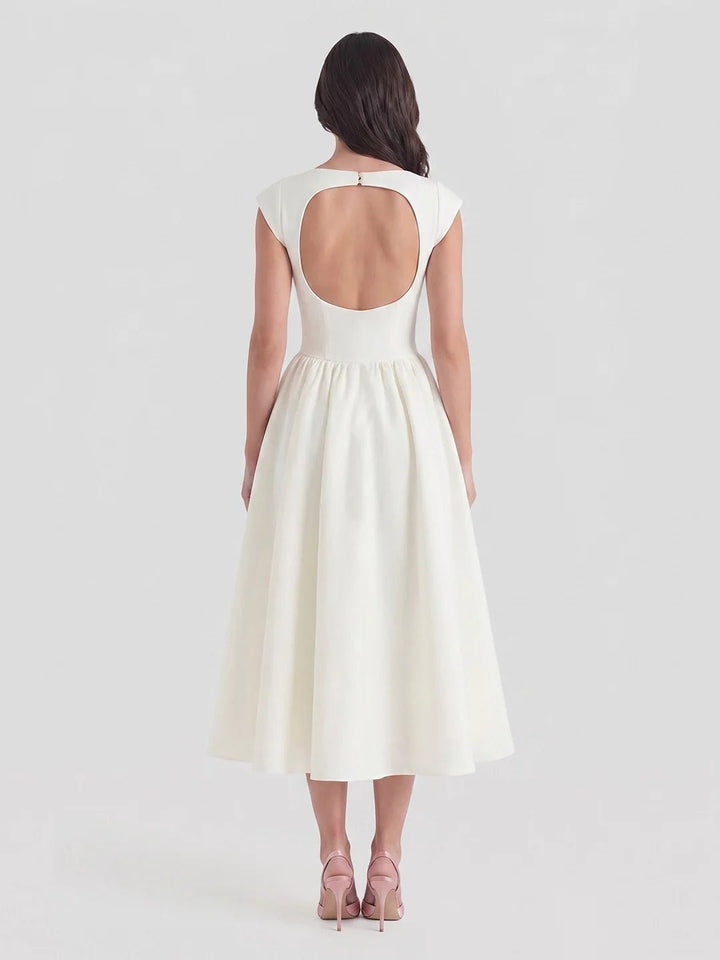 Dames Vintage Bateau-Hals Midi Satijn Jurk