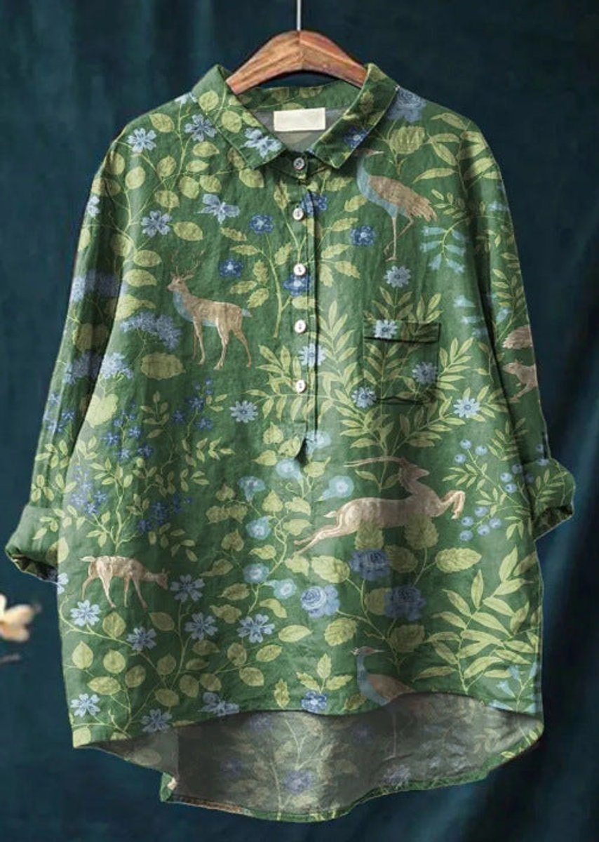 Dames Vintage Bloemenprint Oversized Linnen Blouse - Print 10