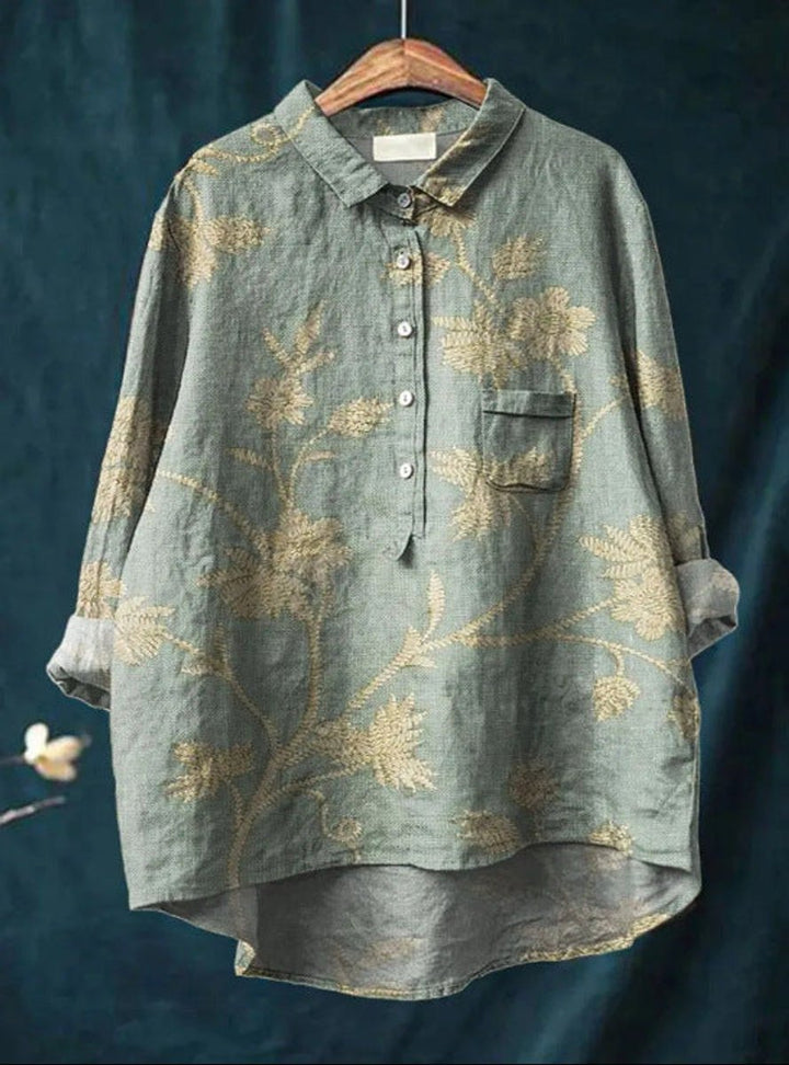 Dames Vintage Bloemenprint Oversized Linnen Blouse - Print 3