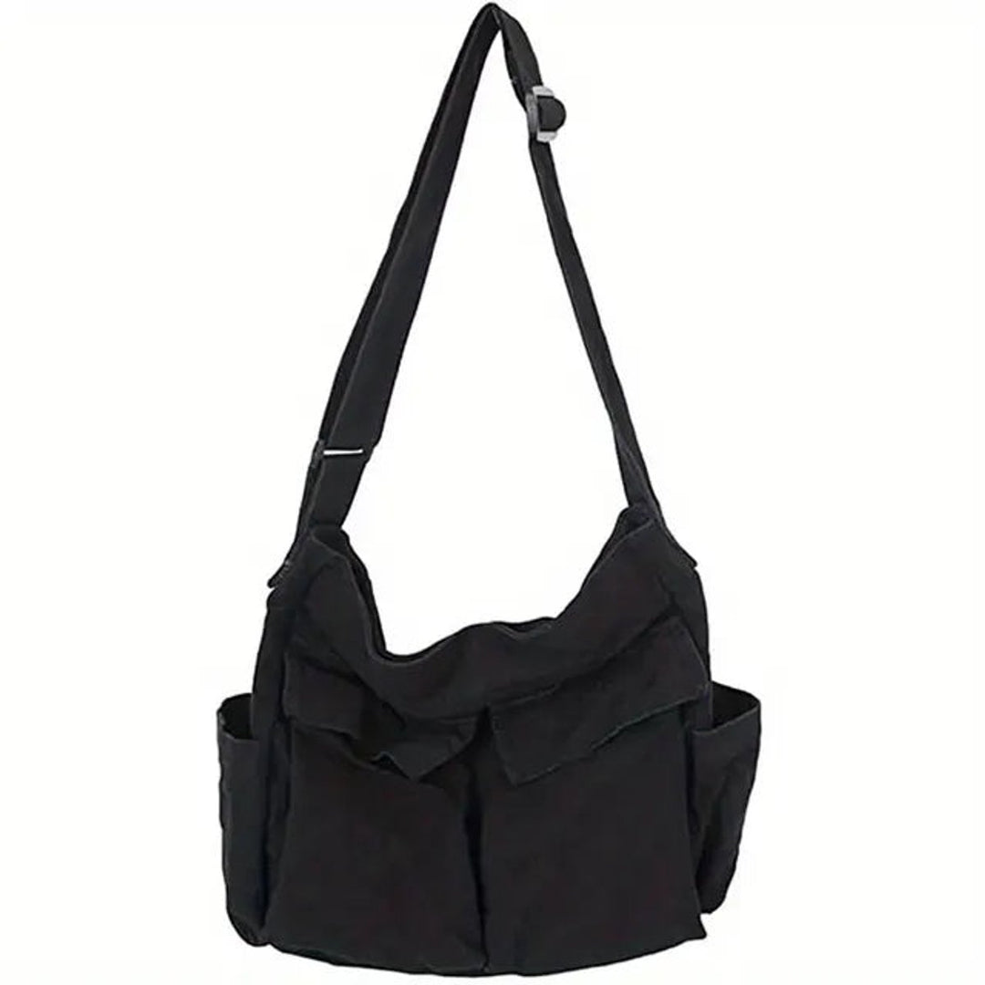 Dames Vintage Canvas Tote Bag Verstelbare Schoudertas - Schwarz