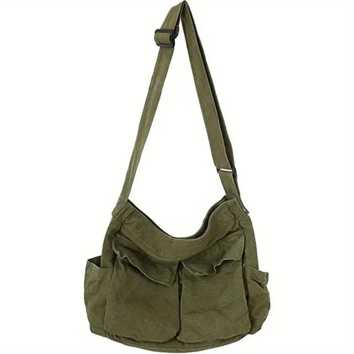 Dames Vintage Canvas Tote Bag Verstelbare Schoudertas - Armeegrün