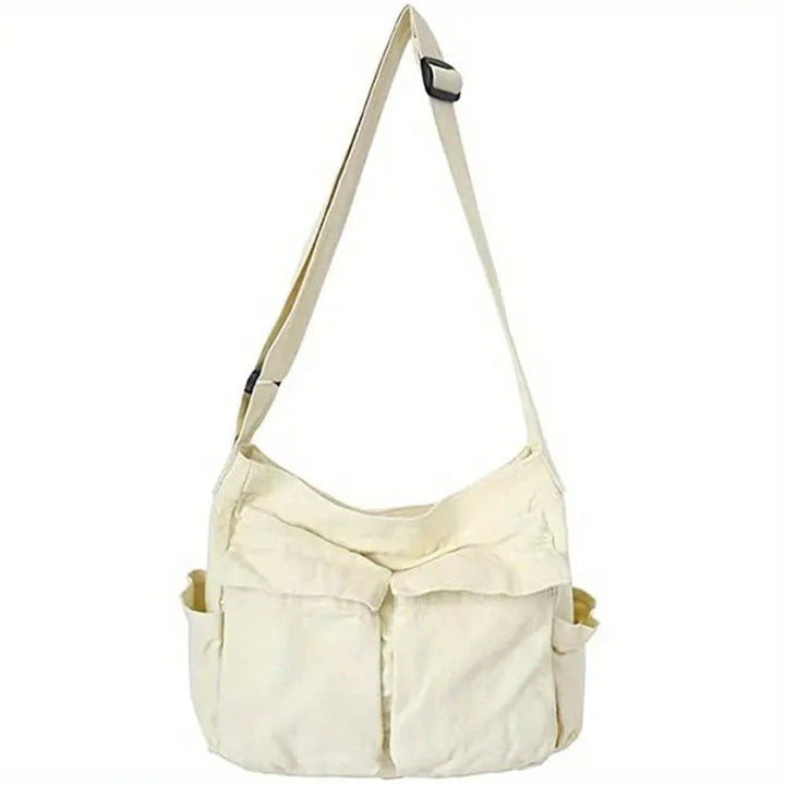 Dames Vintage Canvas Tote Bag Verstelbare Schoudertas - Weiss