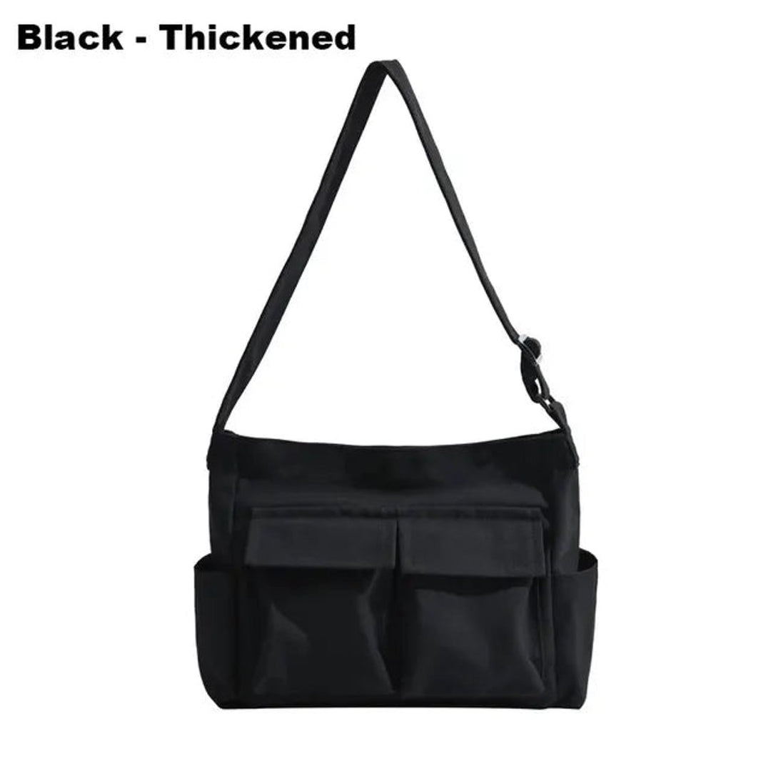 Dames Vintage Canvas Tote Bag Verstelbare Schoudertas - Schwarz verdickt
