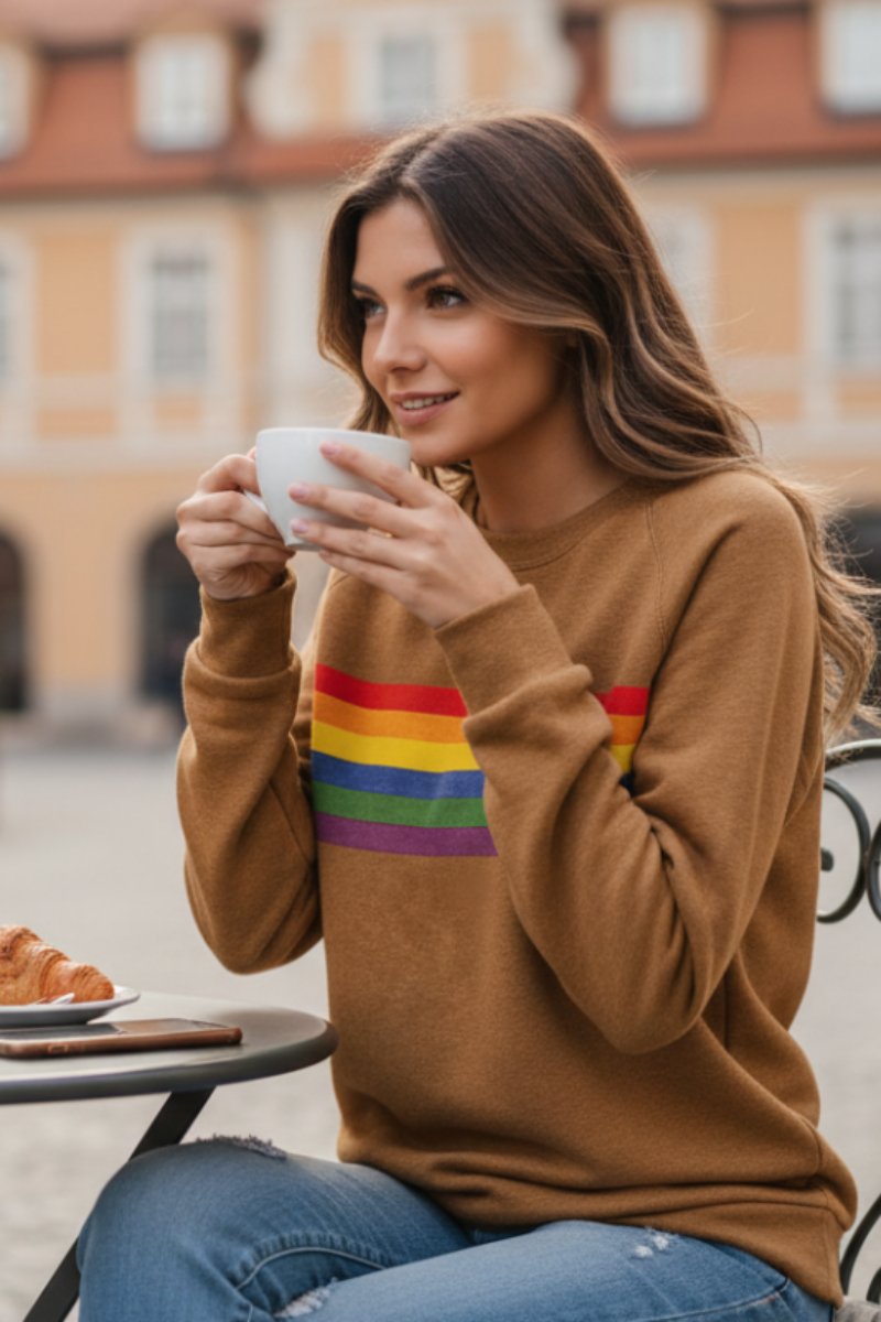 Dames Vintage Regenbooggestreepte Relaxed-Fit Sweatshirt