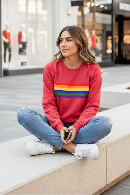 Dames Vintage Regenbooggestreepte Relaxed-Fit Sweatshirt